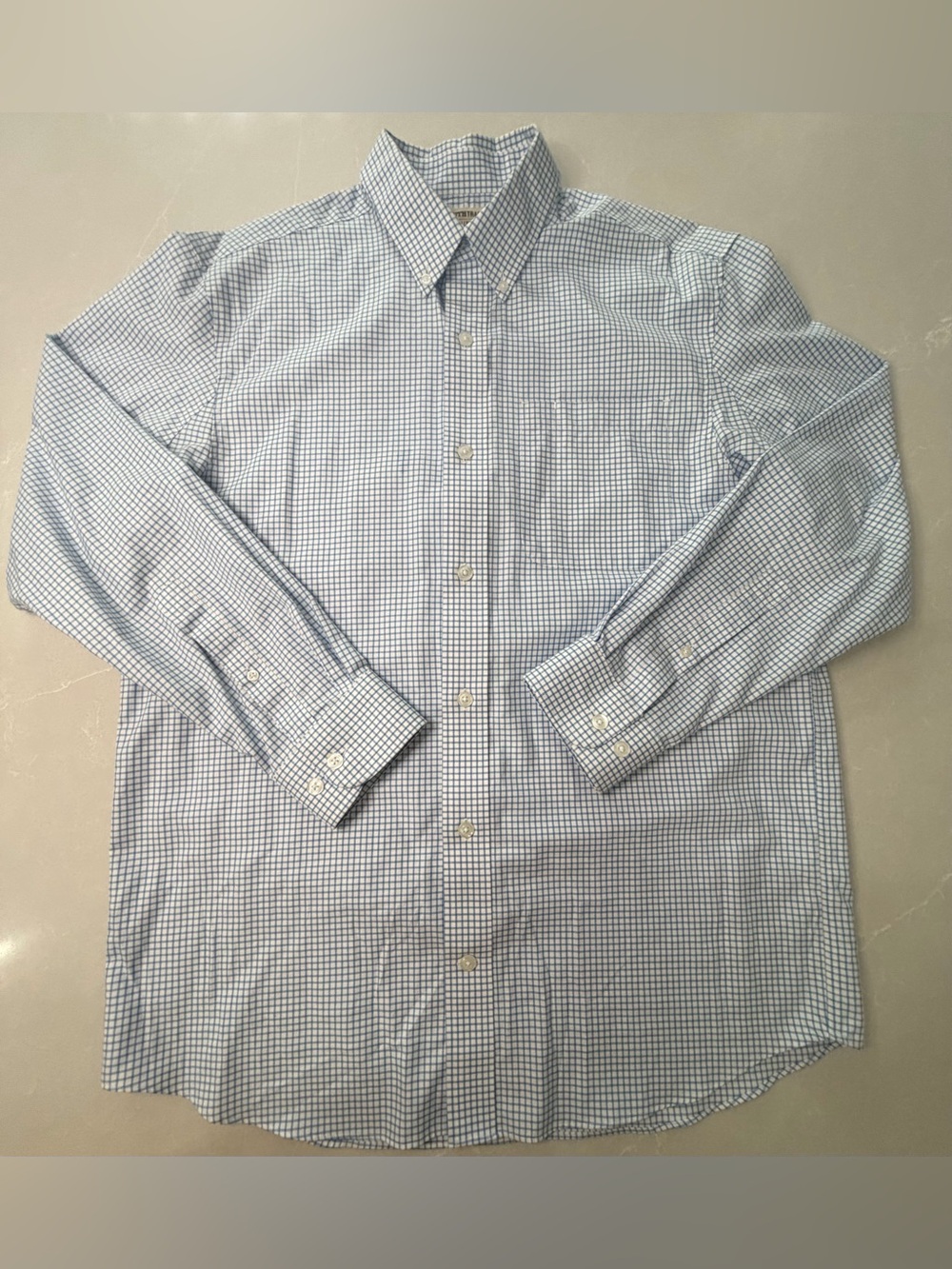 Duluth Trading Co Light Blue and White Check Button-Down Dress Shirt, M